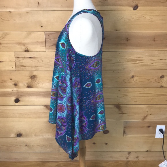 Fun Flowy Soft Silky Racerback assymetric paisley tank top Large summer beach - Picture 3 of 9